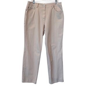 St. John Sport Womens Tan Khaki Straight Leg Cotton Stretch Pants Size 16 (READ)